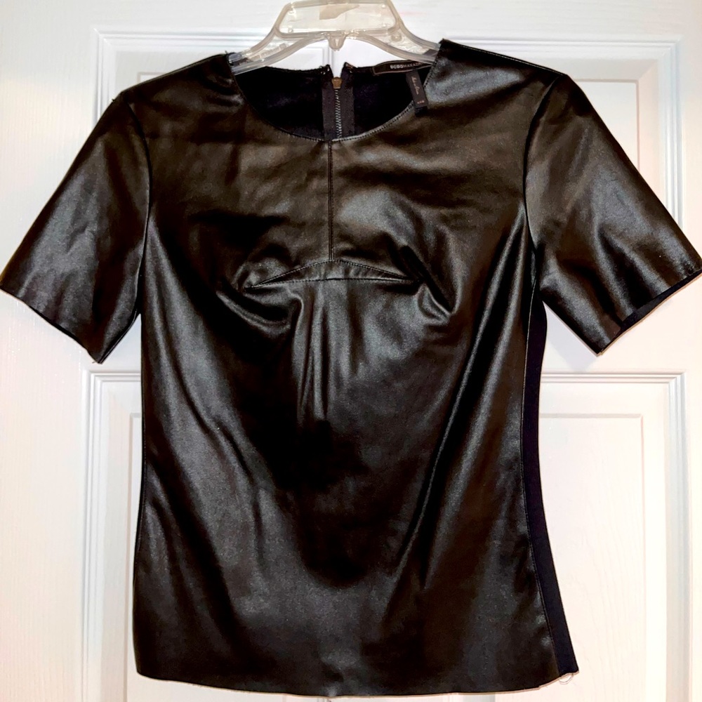 Black Faux Leather BCBG MaxAzria Blouse